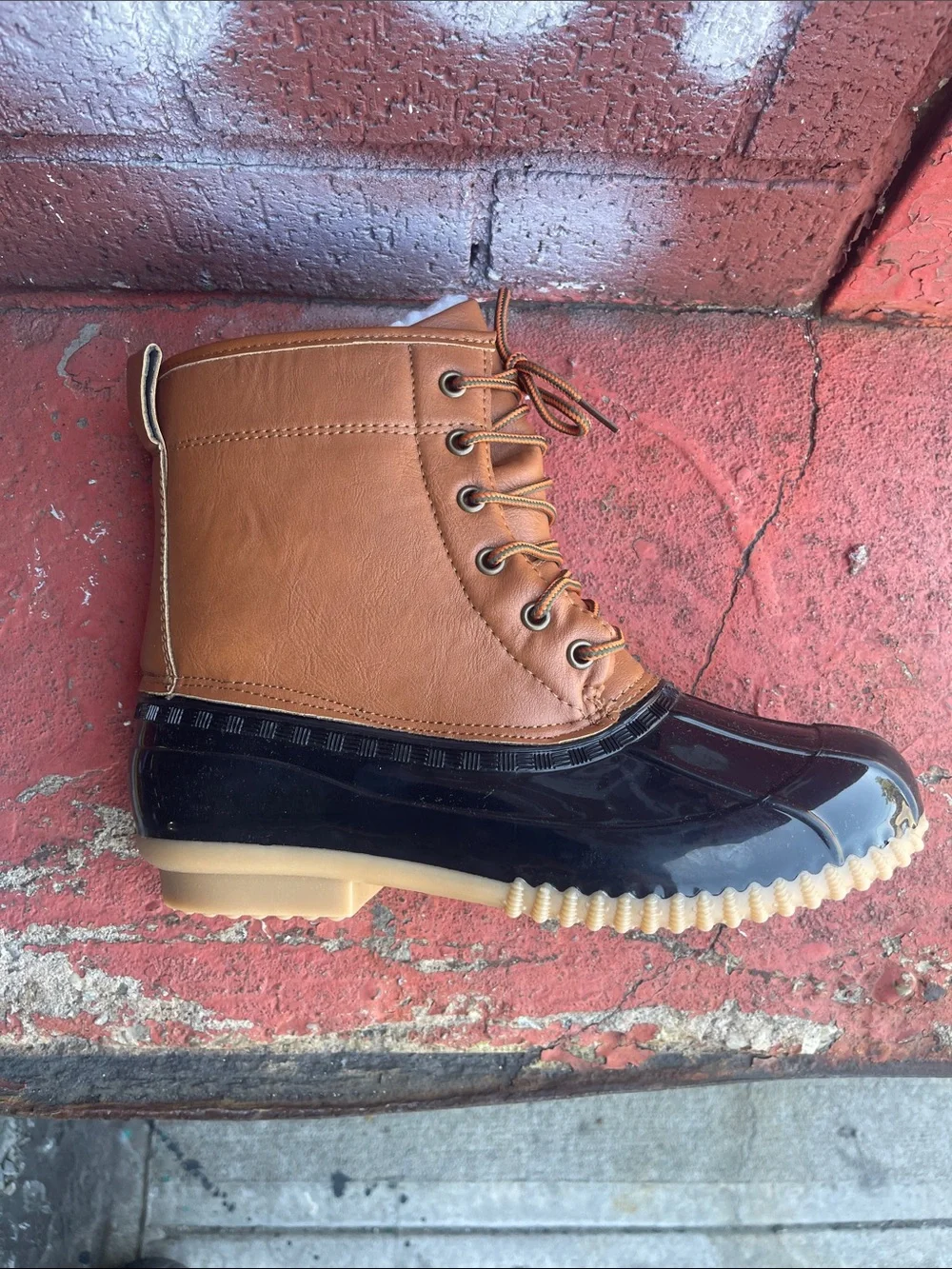 Women’s Two-Tone Duck Boot Ankle Bootie in Brown and Black - Picture 9 of 9